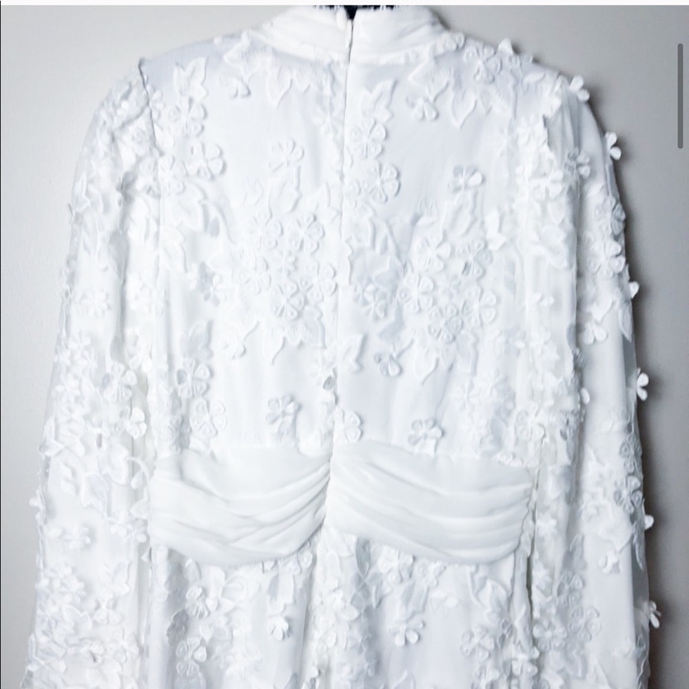 NWT BLUSH Lace Applique Mesh Ruffle Mini Dress - Picture 4 of 5